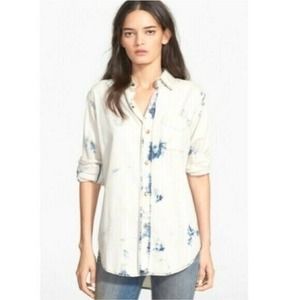 Current Elliot Tie Dye The Prep School Shirt Cotton Long Sleeve Blue Whi…